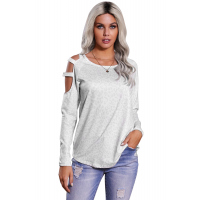 White Leopard Cold Shoulder Long Sleeve Blouse