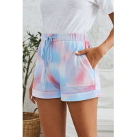 Multicolor Print Drawstring Casual Elastic Waist Pocketed Shorts