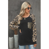 Leopard Round Neck Sequin Long Sleeve Top