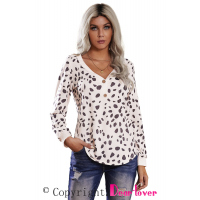 Spotted Print Apricot Long Sleeve Knit Top