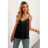 Black Spaghetti Straps Buttoned V Neck Vest