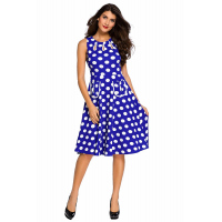 Blue Polka Dot Bohemain Print Dress with Keyholes