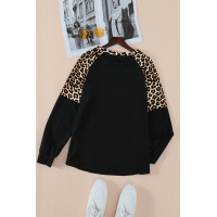 Black Leopard Stitching Long Sleeve Top