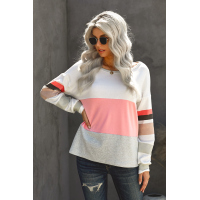 Oversized Colorblock Patchwork Long Sleeve Top