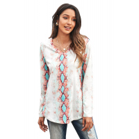 Pink Snakeskin Print V Neck Long Sleeve Top