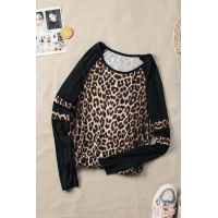 Black Raglan Sleeve Leopard Blouse