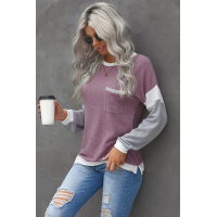 Splicing Sleeve Pink Knit Top