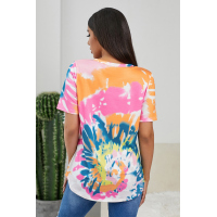 Yellow Gradient Tie Dye V Neck T-shirt