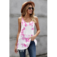 Pink Tie Dye Print Knit Tank Top