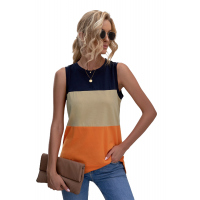 Orange Color Block Crew Neck Tank Top