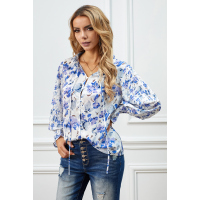 Blue Cakewalk Floral Smocked Blouse