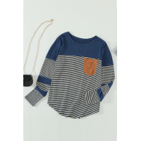 Blue Pinstripe Patch Pocket Top