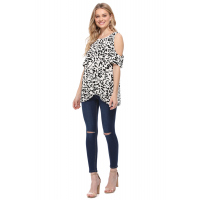 White Leopard Print Cold Shoulder Top