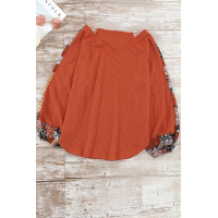 Orange Contrast Eyelet Thermal Knit Top