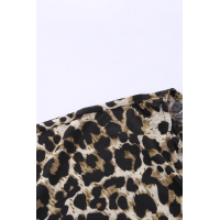 Leopard Hollow-out Neck Tee with Knot Hem