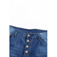 Dark Blue Mid Rise Button Front Flare Denim 