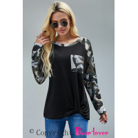 Black Camo Contrast Long Sleeve Top