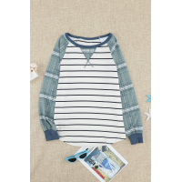 Green Plaid Raglan Sleeve Striped Top