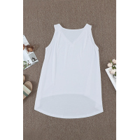 White V Neck Sleeveless High Low Tank Top