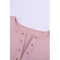 Pink V Neck Washed Grommet Top