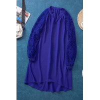 Blue Lace Long Sleeves Shift Above Knee Dress