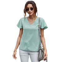 Green V Neck Short Sleeve Tee