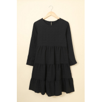 Black Long Sleeve Babydoll Ruffled Mini Dress