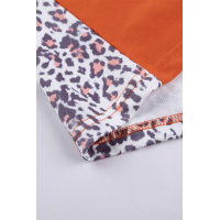 Orange Leopard Splicing Button Long Sleeves Top