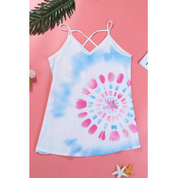 White Tie Dye Strappy Crossed Neckline Tank Top