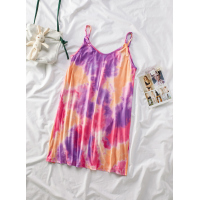 U Neck Gradient Color Printed Sling Sleeveless Swing Mini Dress