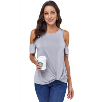 Gray Twist Front Cold Shoulder Tee