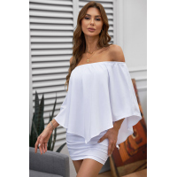 Multiple Dressing Layered White Mini Poncho Dress