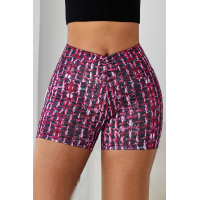 Red Printed High Waist Lift Up Yoga Shorts