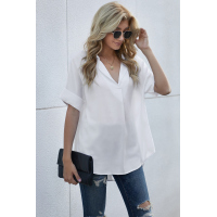 White Short Sleeve Button Solid Shirt