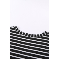 Black Stripe Print V Neck Buttoned Tie Knot Tank