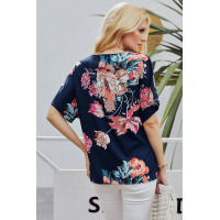 Blue Amaryllis Floral Twist Top