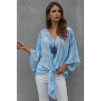 Sky Blue Tie Dye V Neck Top