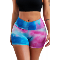 Blue Printed High Waist Lift Up Yoga Shorts