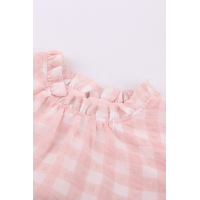 Pink Plaid Ruffled Short Sleeves Tee