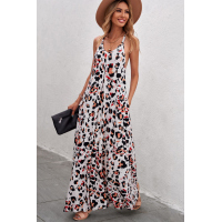 Leopard Sleeveless Cut-out Pocketed Maxi Dress