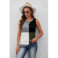 Green Crew Neck Color Block Tank