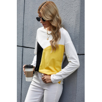 Yellow Color Block Splicing O-Neck Blouse