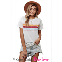 White Striped Print T-shirt