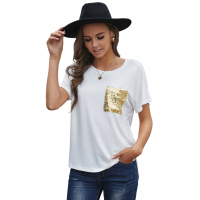 Sequin Pocket White Short Sleeve T-shirt