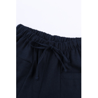 Blue Casual Drawstring Elastic Waist Pants with Pockets