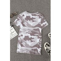 Gray Camouflage Print Short Sleeve Tee