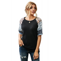 Leopard Chic Dotty Sleeve Black Top