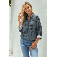 Gray Striped Buttoned Down Blouse