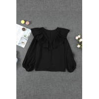 Black Ruffle Lantern Long Sleeve Top