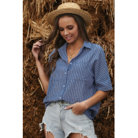 Blue Short Sleeve Striped Shirt